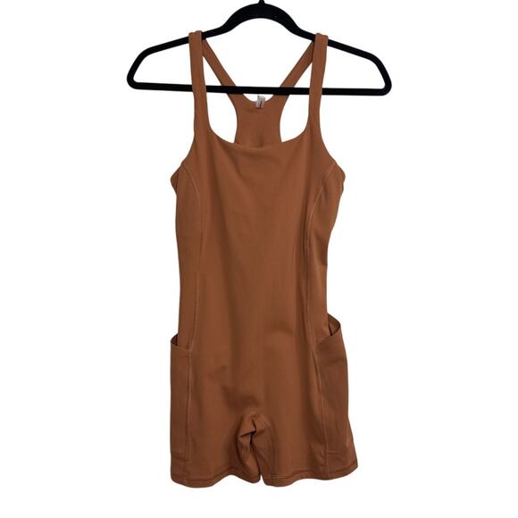 New Free People Movement Never Better Brown Runsie Racerback Romper size S - Picture 5 of 9